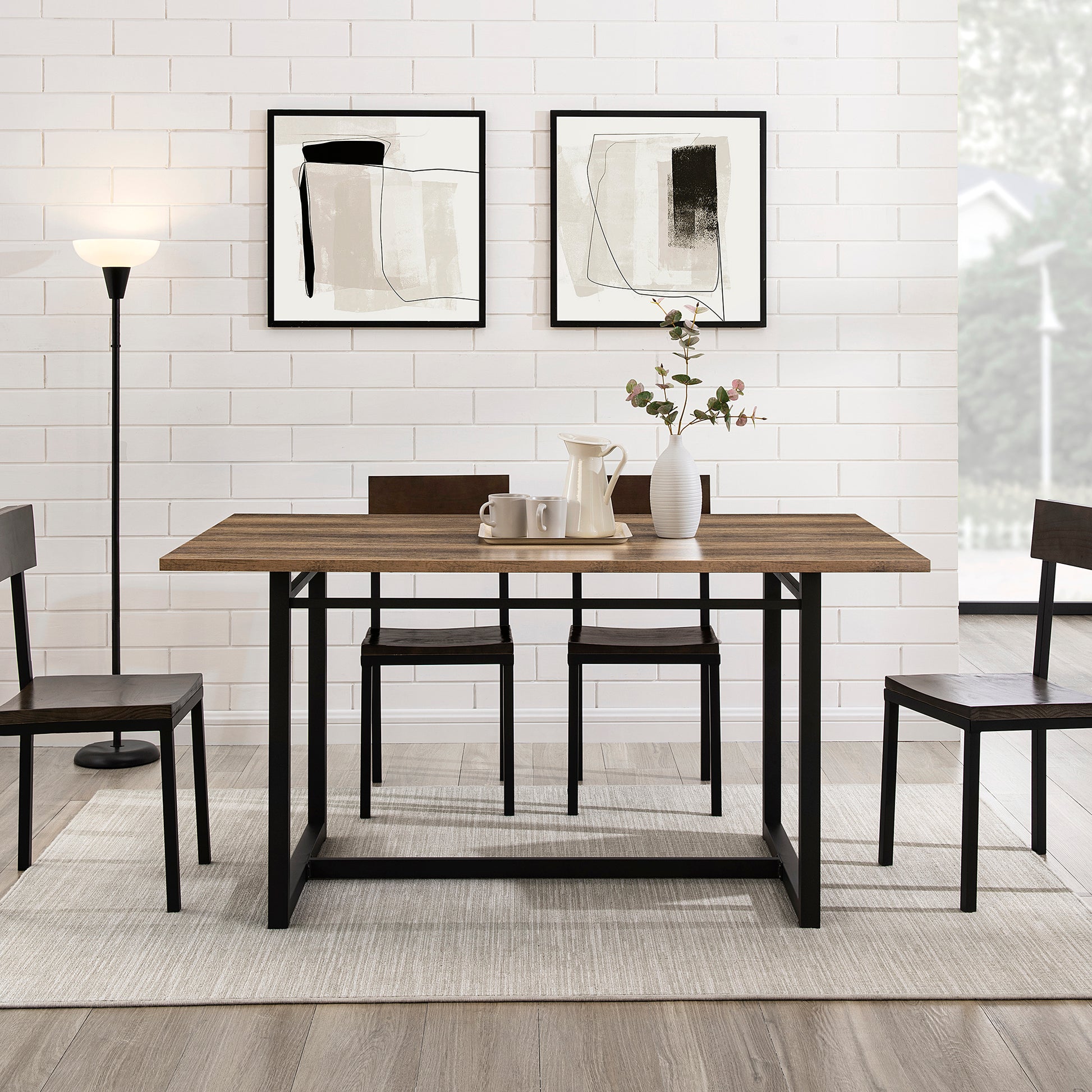 Modern Industrial Metal And Wood 10015 Inch Rectangle Dining Table Rustic Oak Oak Mdf Mdf