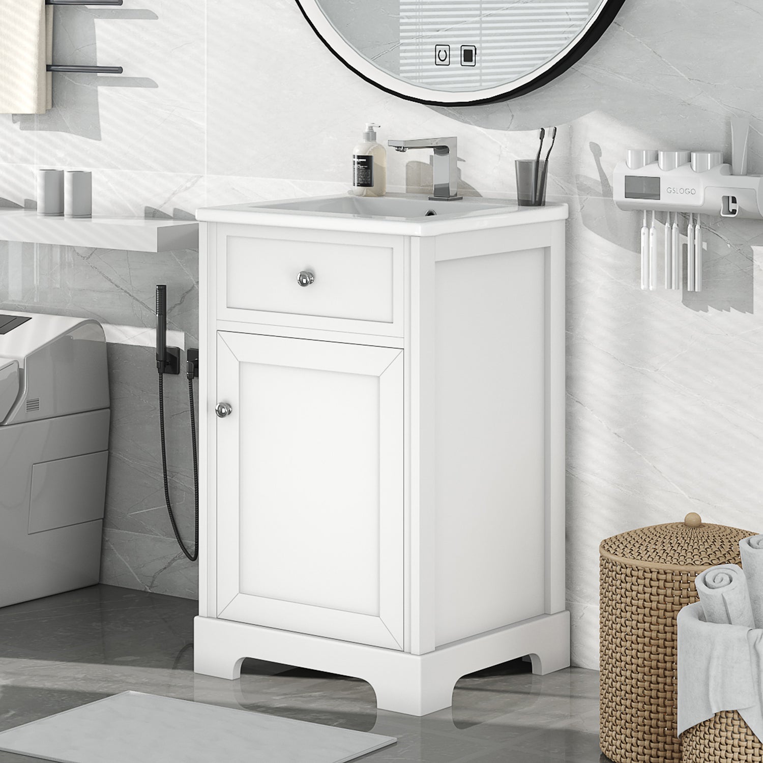 20" Bathroom Vanity With Sink, Bathroom Cabinet With Soft Closing Door, Storage Rack And Adjustable Shelve, White Old Sku:Wf531249Aak White Mdf