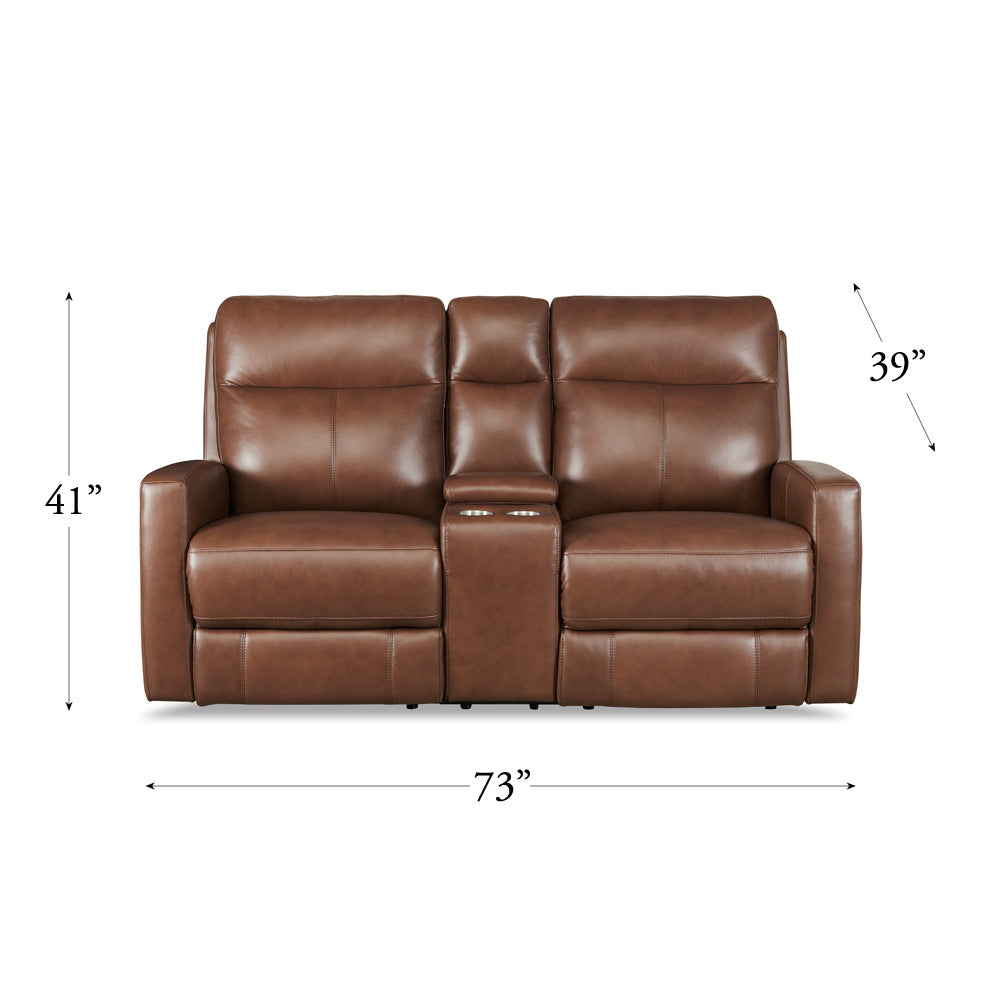 Vienna Power Headrest Zero Gravity Reclining Loveseat With Console Brown Genuine Leather Wood Primary Living Space Medium Firm Tight Back Mid Century Modern Eucalyptus Square Arms Memory Foam Leather