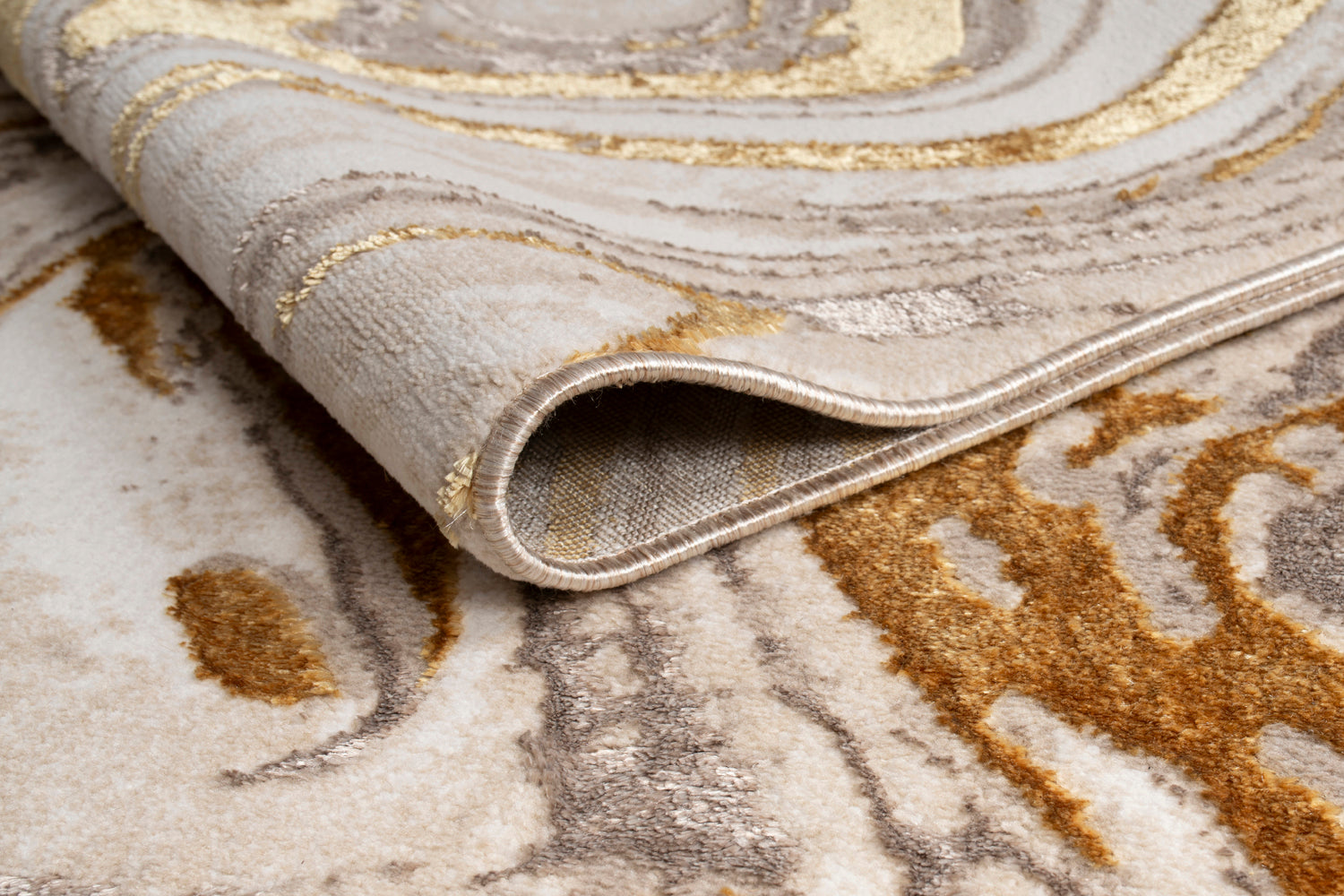 "Paz" Luxury Area Rug In Beige And Gold Abstract Design Multicolor Polyester