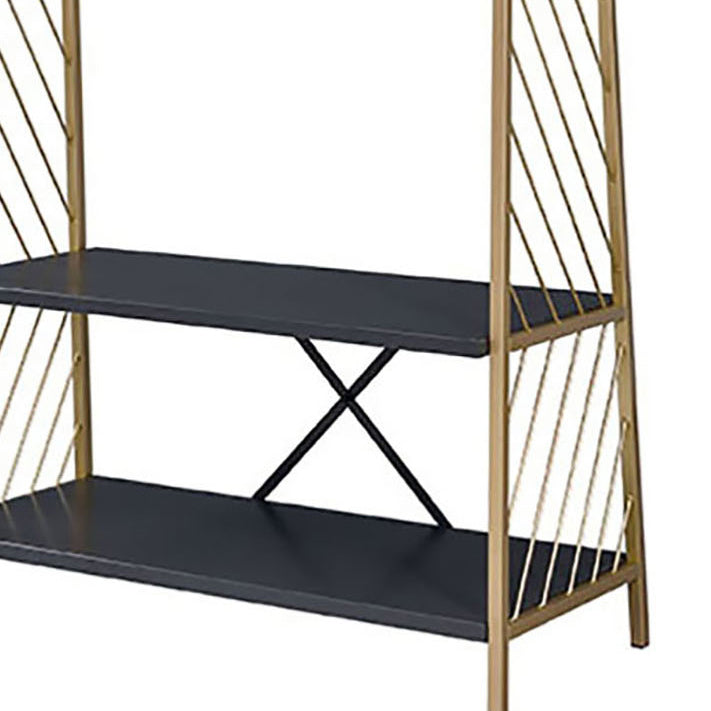 Gold And Black Hall Tree With 2 Tier Shelves Gold Black Primary Living Space Metal