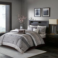 7 Piece Jacquard Comforter Set Grey Taupe Cal King California King Grey Taupe Polyester