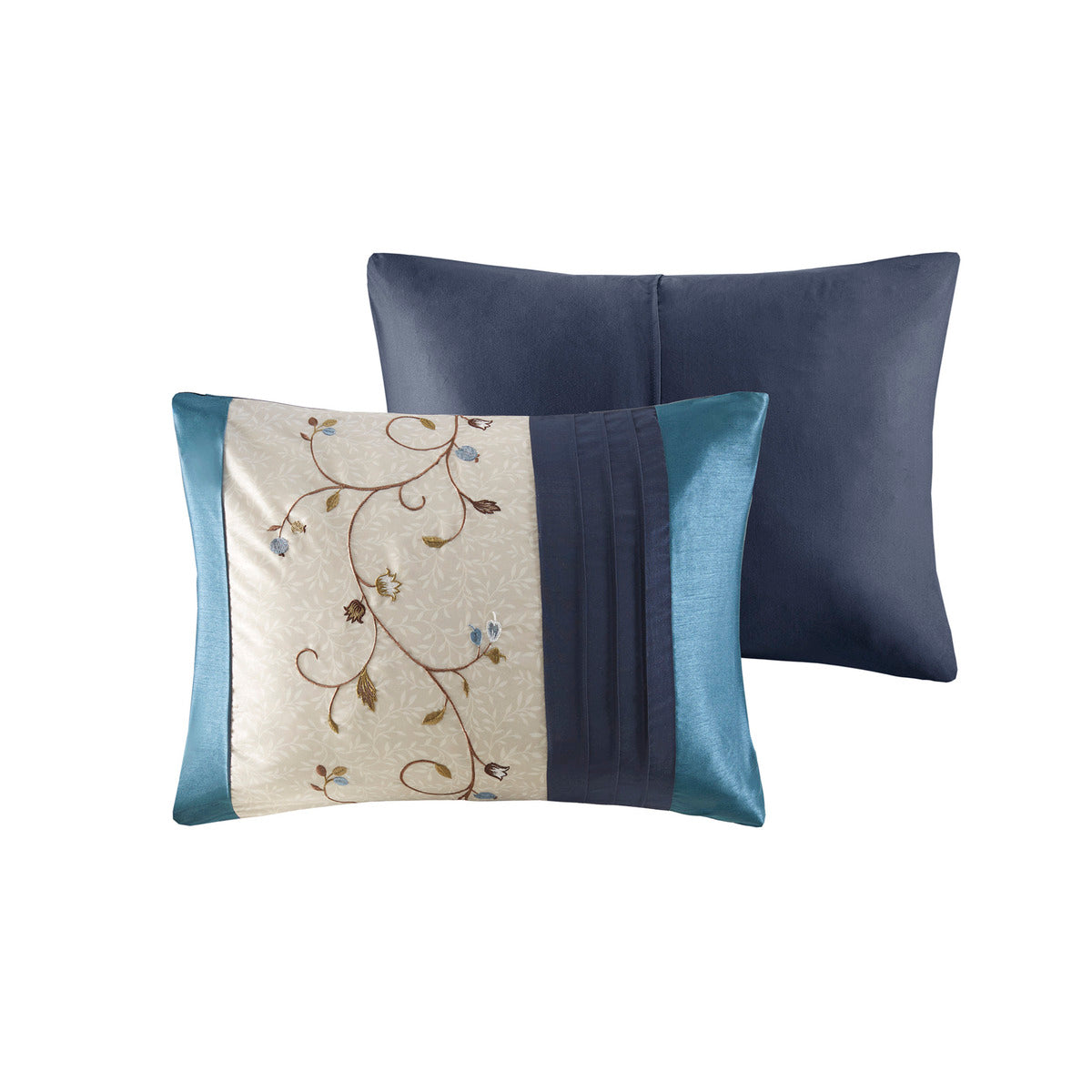 Embroidered 7 Piece Comforter Set Navy King King Navy Polyester