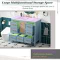 36'' Bathroom Vanity With Resin Sink Combo, Solid Wood Frame Bathroom Storage Cabinet, Freestanding Vanity Set With 5 Drawers& Soft Closing Doors Same As Sw000142Aam Blue Bathroom Solid Wood Mdf Resin