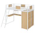 Twin Size Loft Bed With L Shape Desk And Wardrobe, White Twin White Metal & Wood