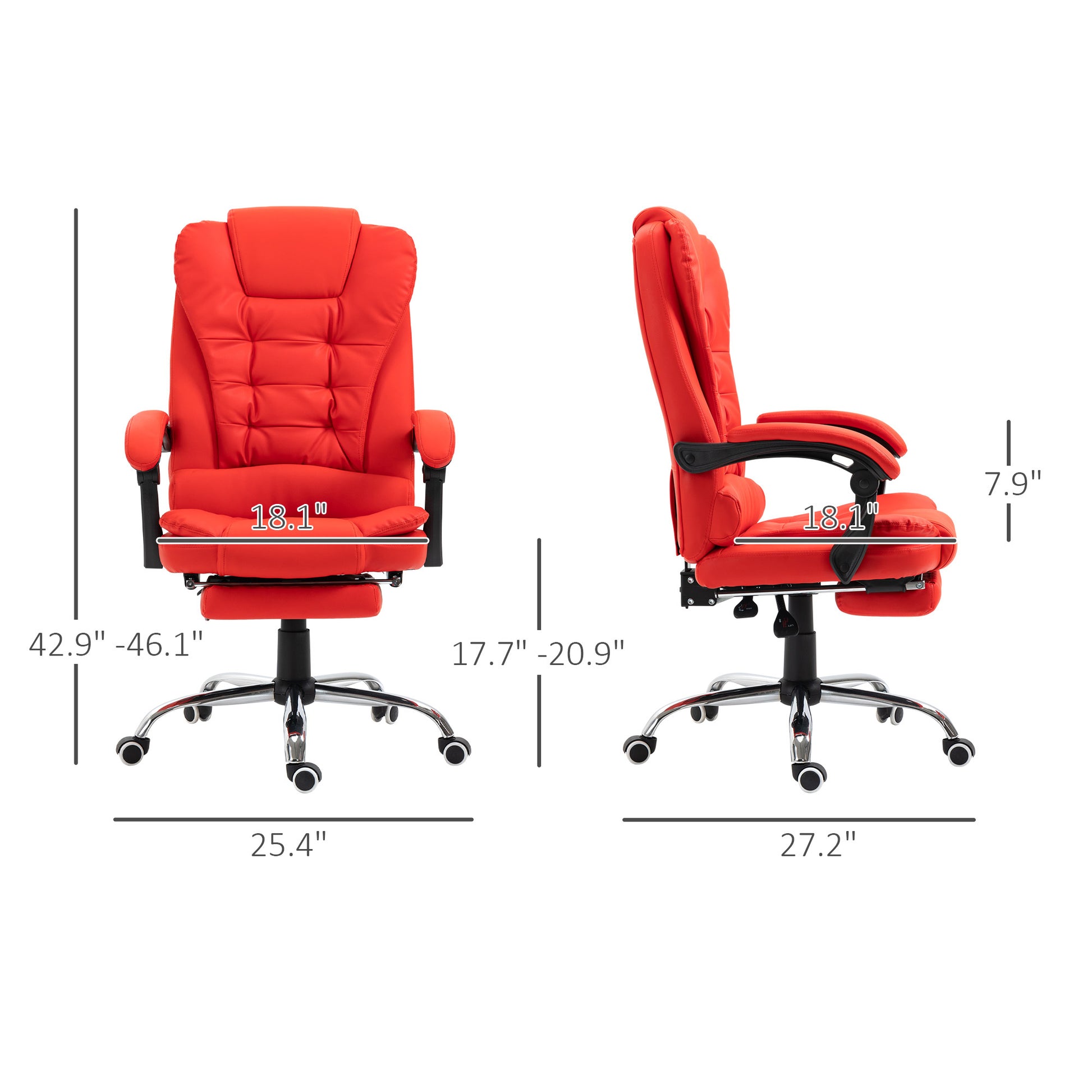 Homcom High Back Ergonomic Executive Office Chair, Pu Leather Computer Chair With Retractable Footrest, Lumbar Support, Padded Headrest And Armrest, Red Red Pu Leather