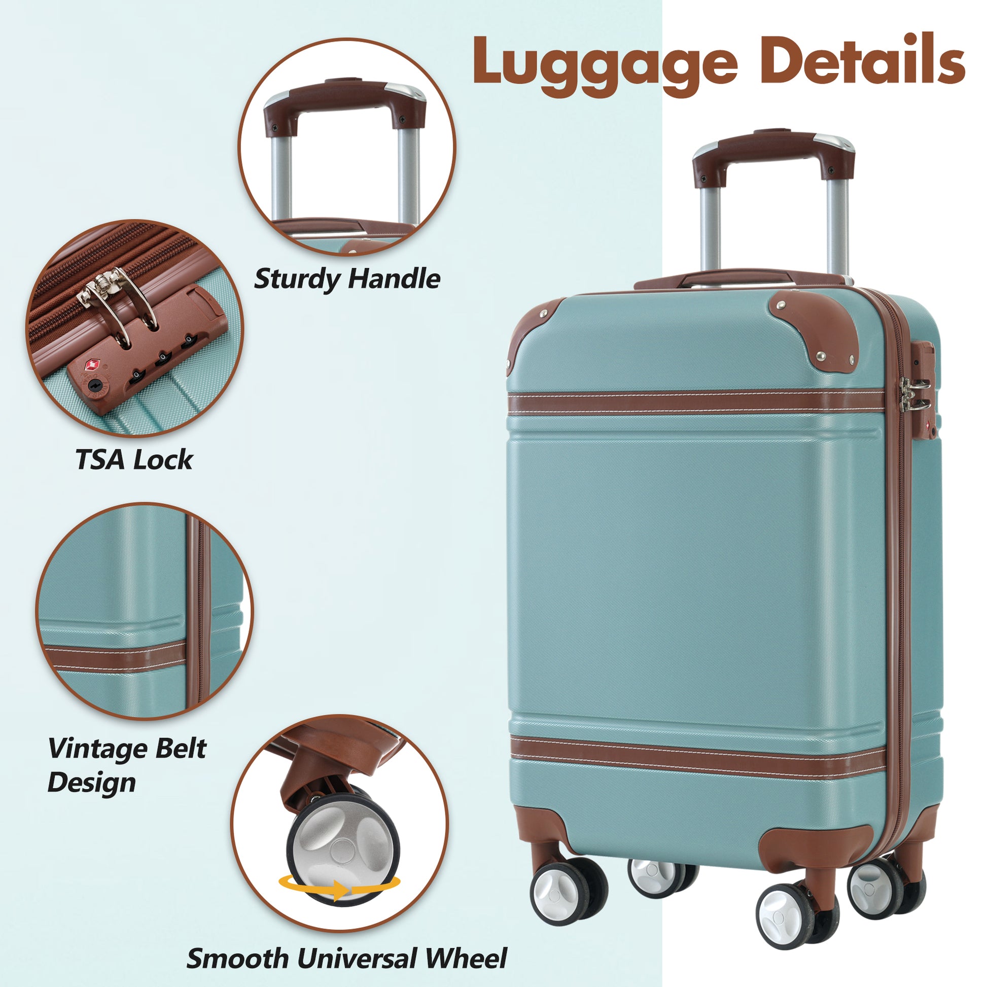 Hardshell Luggage Sets With Bags Carry On Suitcase Double Spinner Wheels With Tsa Lock ,Single Vintage Luggage 20 In,Green Green Abs