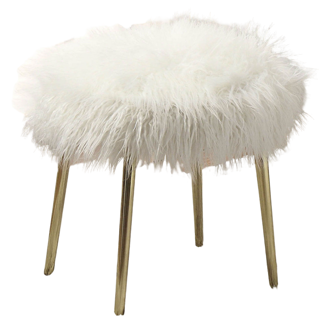 Contemporary Glam White Gold Fabric Faux Fur 1Pc Ottoman Upholstery Living Room Ottoman Seat White Gold Primary Living Space White Classic,Contemporary Square Solid Wood