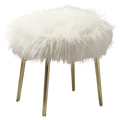 Contemporary Glam White Gold Fabric Faux Fur 1Pc Ottoman Upholstery Living Room Ottoman Seat White Gold Primary Living Space White Classic,Contemporary Square Solid Wood