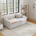 Twin Size Daybed With Trundle Upholstered Sofa Bed, With Vertical Stripes, Linen Fabric, Beige 82.5