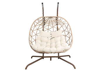 Outdoor Egg Swing Chair With Stand,Thick Cushions And Pillow Yes Deep Seating White Water Resistant Frame Fade Resistant Cushion Garden & Outdoor Classic 2 Person Seating Group Cotton Rattan Metal