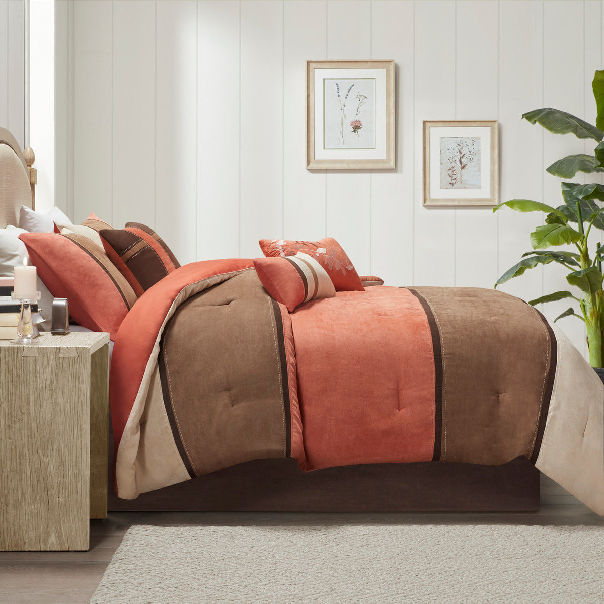 7 Piece Faux Suede Comforter Set Coral Cal King California King Coral Polyester