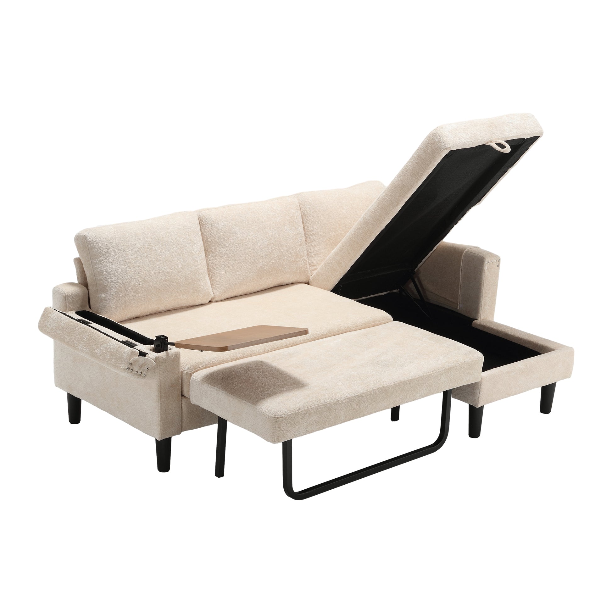 United Sectional Sofa Reversible Sectional Sleeper Sectional Sofa With Storage Chaise Beige Chenille