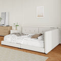 Upholstered Queen Size Platform Bed With Usb Ports, Beige Queen Box Spring Not Required Beige Linen