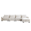 Large L Shape Sectional Corduroy Sofa,Deep Seat Couch With Storage Footstool And 4 Waist Pillows,Beige Beige Corduroy 4 Seat