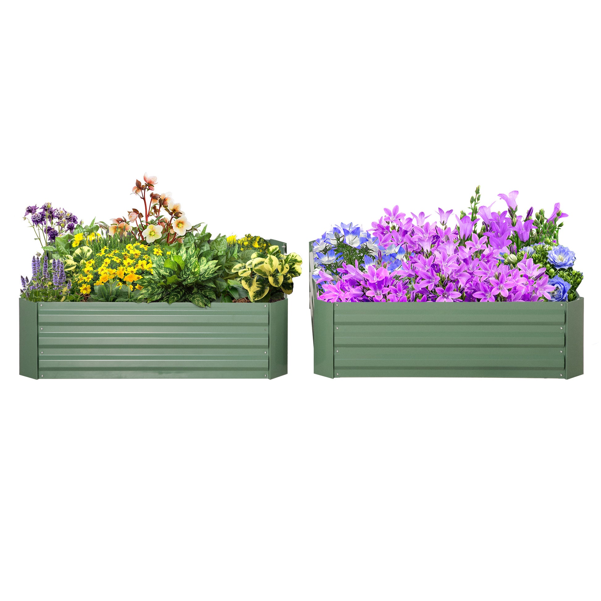 Outsunny 2 Piece Galvanized Raised Garden Bed, 3.3' X 3.3' X 1' Metal Planter Box, For Growing Vegetables, Flowers, Herbs, Succulents, Green Green Steel