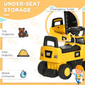 Aosom Ride On Excavator For Kids, Caterpillar Cat Licensed Ride On Digger Construction Vehicles With Manual Shovel, Horn, Hidden Storage, Foot To Floor No Power Kids Ride On Car For 1.5 3 Years Yellow Plastic