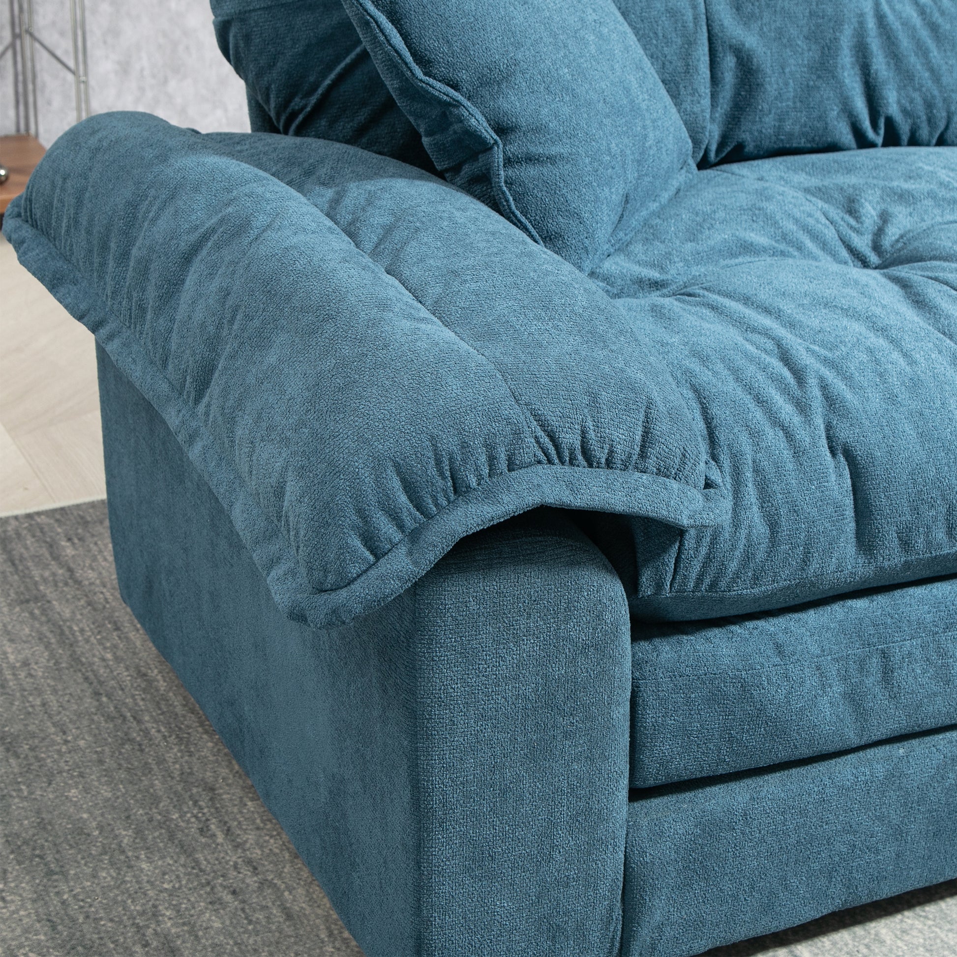 84" Chenille Recliner Sofa Small Sofa Loveseat Deep Seat Sofa Couch With 2 Throw Pillows & Memory Foam For Living Room Apartment Office Lounge Blue Blue Memory Foam Chenille,Upholstered 2 Seat