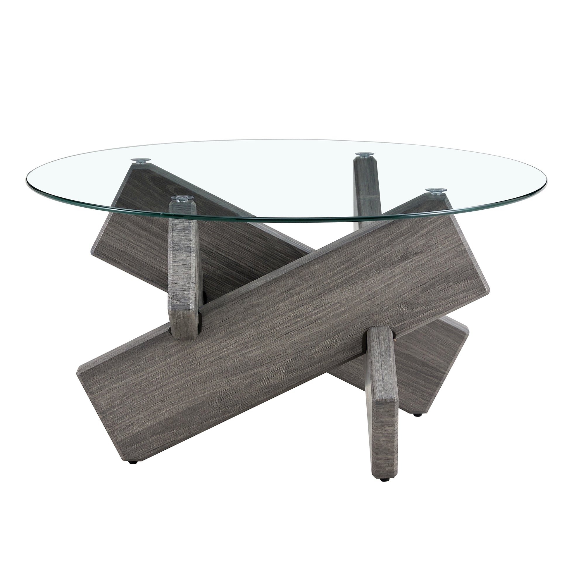 Round Glass Coffee Table, 33.4" Modern Design Unique Coffee Table. Tempered Glass Top With Grey Patterned Mdf Legs. Suitable For Living And Dining Rooms Gray Mdf Glass