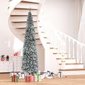 Homcom 9' Tall Unlit Snow Flocked Slim Artificial Christmas Tree With Realistic Branches And 1014 Tips Green Pvc