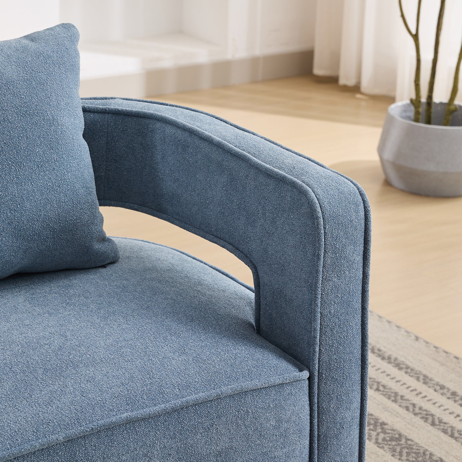 29.1"W Swivel Accent Open Back Chair Modern Comfy Sofa Chair With Weathered Base For Nursery Bedroom Living Room Hotel Office, Club Chair Leisure Arm Chair For Lounge Pale Blue,Linen Blend Blue Linen Blend