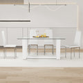 Table And Chair Set.A Rectangular Dining Table Features With Tempered Glass Top And Sleek White Mdf Stand.Paried With 4 Pu Chairs With Checkered Armless High Back And Electroplated Metal Legs. White Seats 4 Mdf Glass