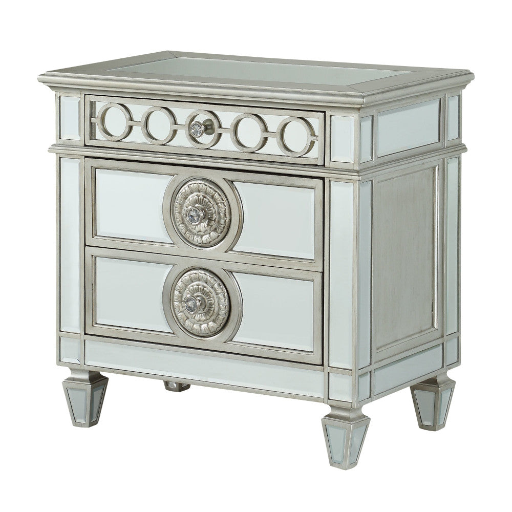 Varian Mirrored Nightstand Silver Mirror,Synthetic Wood