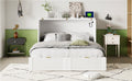 Full Size Murphy Bed With Drawer And A Set Of Sockets & Usb Ports, Pulley Structure Design, White Full White Plywood