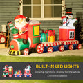 Outsunny 8Ft Christmas Inflatables Outdoor Decorations Train With Santa Claus, Snowman, Penguin And Gift Boxes, Blow Up Led Yard Christmas Decor For Lawn Garden Party Red Polyester