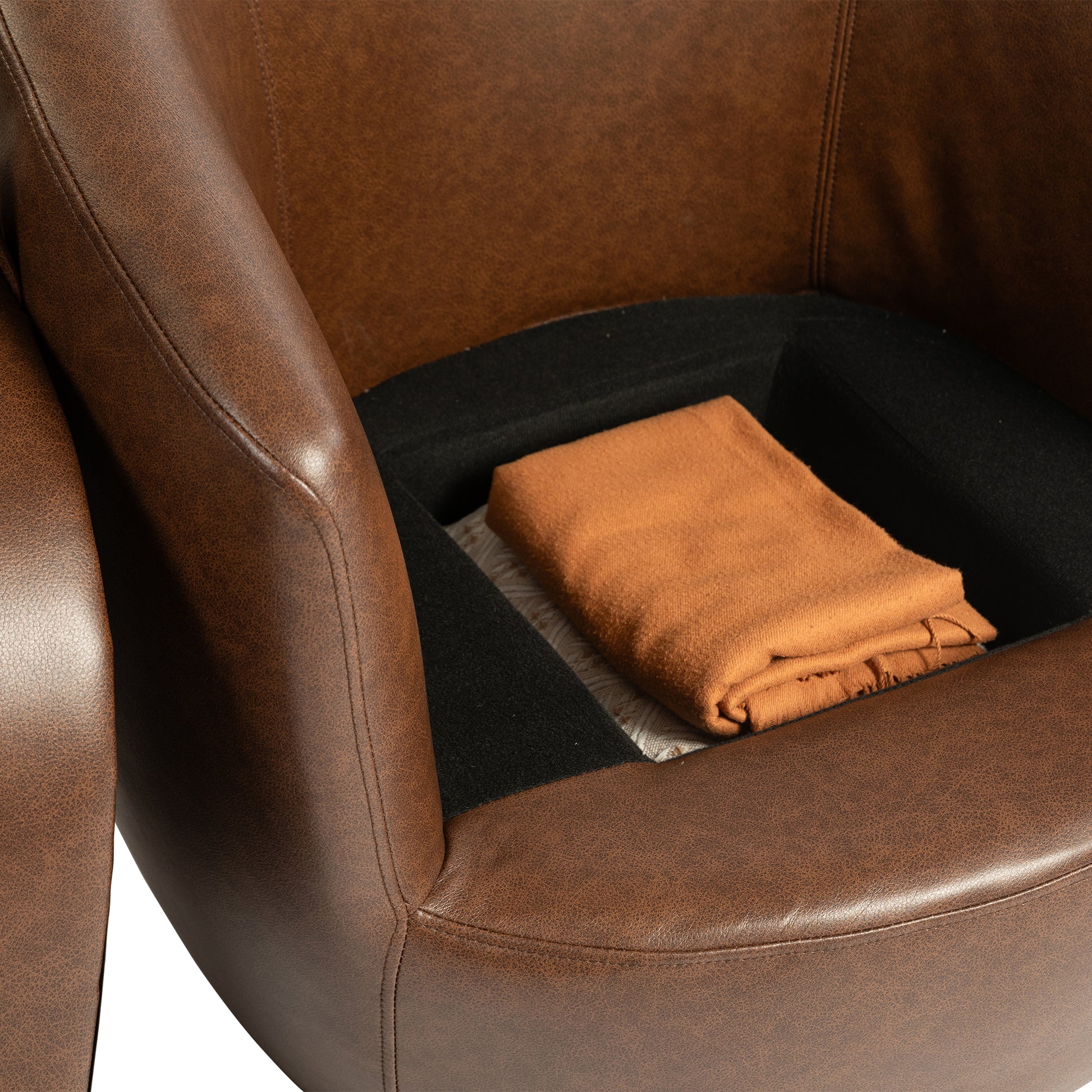 Upholstered Swivel Barrel Armchair With Storage Modern Living Room Side Chair For Bedroom Office Reading Spaces Pu Dark Brown Dark Brown Foam Upholstered