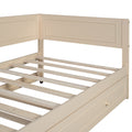 Twin Size Wood Daybed With Trundle And Guardrail, Beige Box Spring Not Required Beige Wood Solid Wood Mdf