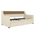 Twin Size Daybed With Trundle, Upholstered Daybed With Charging Station And Led Lights, Beige Twin Beige Pu Leather