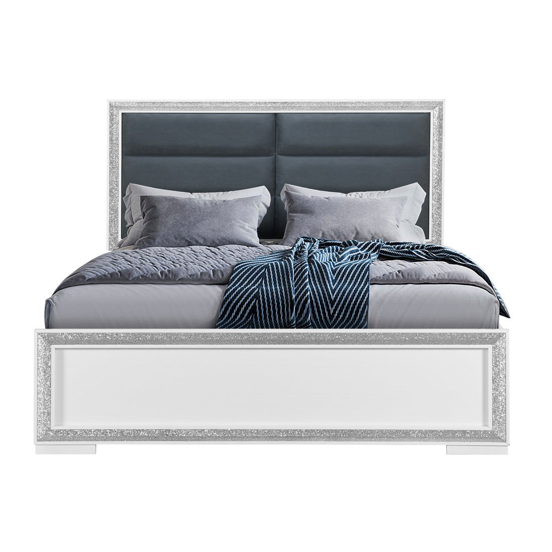 Annie Silver Queen Bed With Led Box Spring Required Full Silver Wood Gray Bedroom Contemporary Rubberwood Bed Frame Wood Polyester Wood