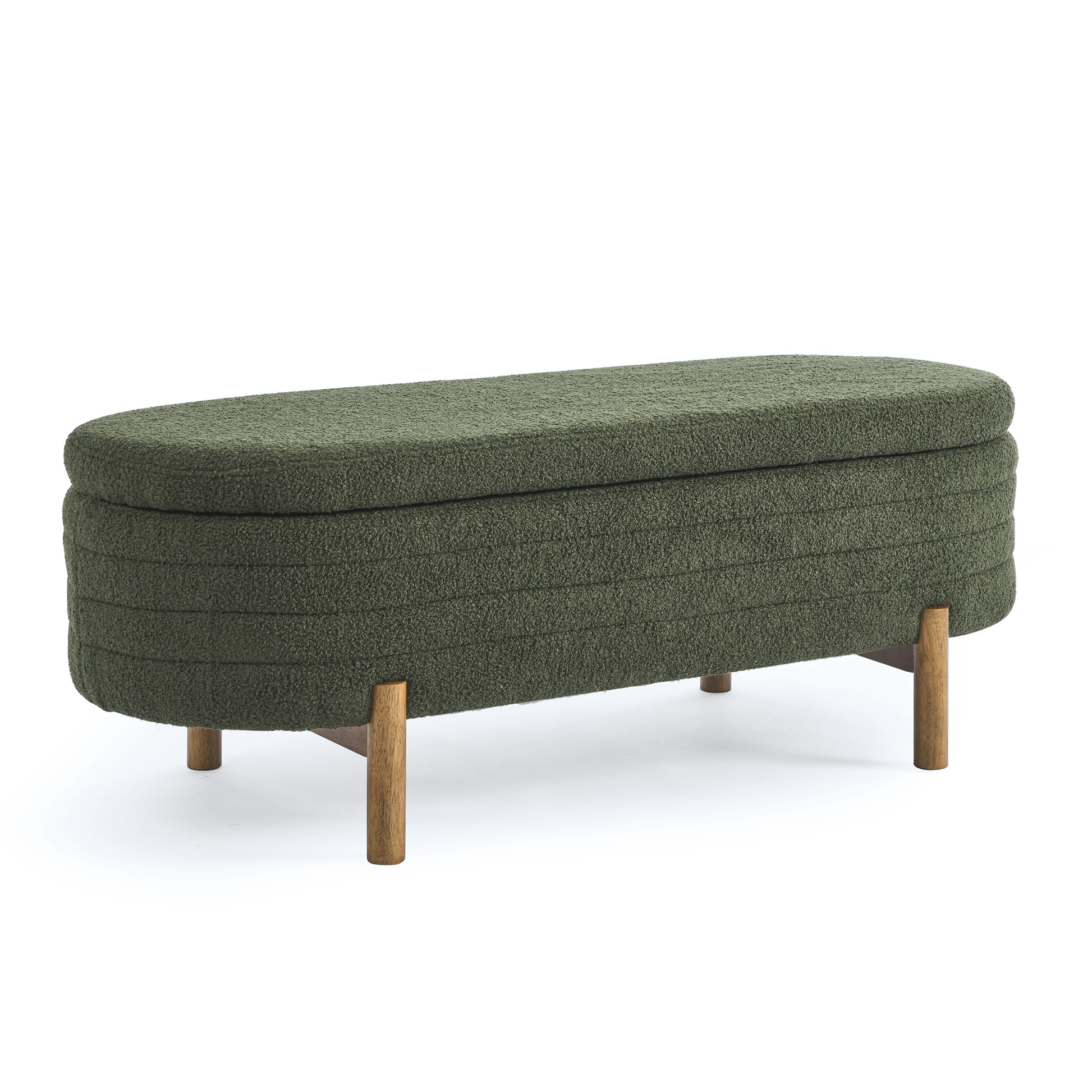 Ottoman Oval Storage Bench,Rubber Wood Leg, Green 46."X17.7"X10.8" Green Foam