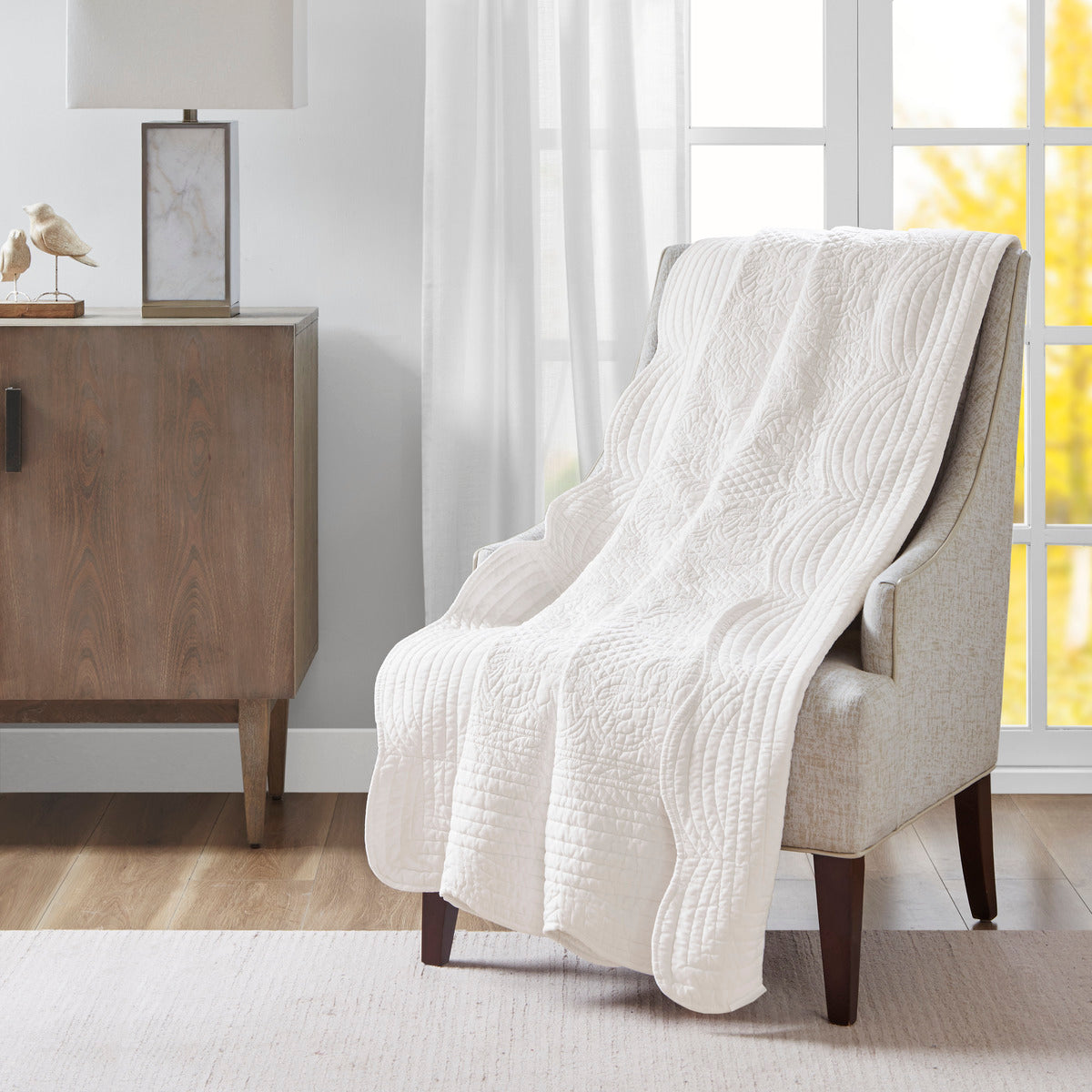 Oversized Quilted Throw With Soped Edges White 60X72" White Cotton