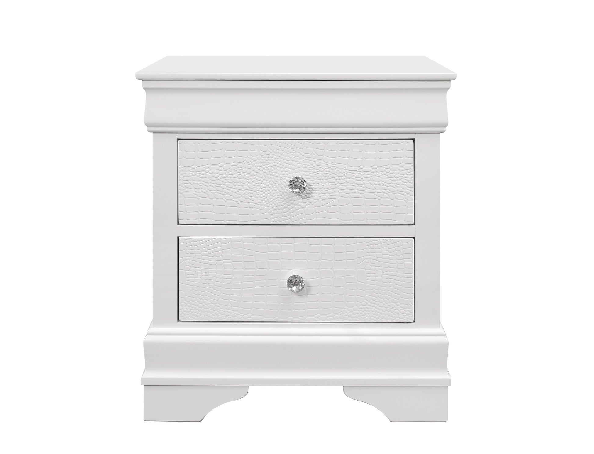 Shaker Crocodile Metallic White Nightstand White Solid Wood Mdf