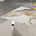 Modern Rectangular Dining Table, Imitation Marbled Rock Plate Table Top, Stainless Steel Table Legs, Suitable For Kitchen, Dining Room, Living Room 63 Inches * 31.4 Inches. Silver Sintered Stone