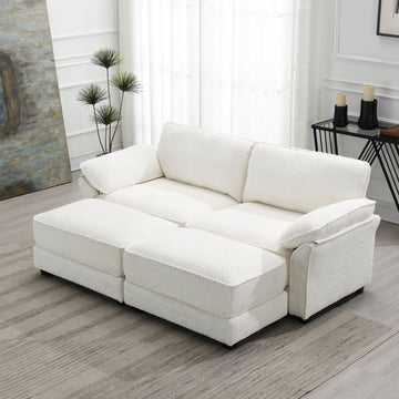 Free Combination Modular Convertible Sectional Sofa Bed Set, 4 Seat Upholstered Sleeper Corner Couch, Deep Seat Loveseat With Ottoman For Living Room, Office, Apartment,2 Colors White Chenille 4 Seat