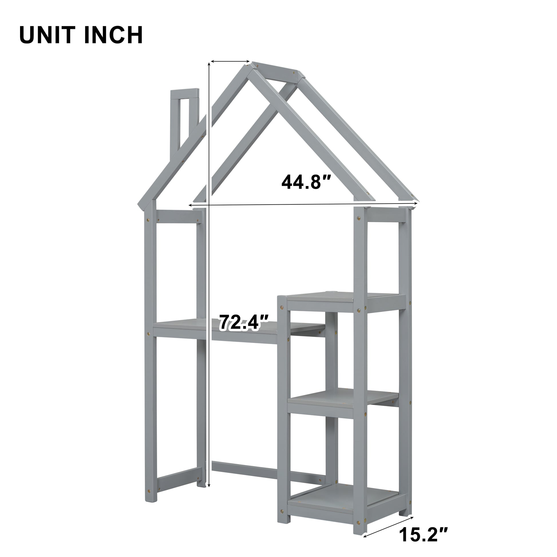 House Shaped Wooden Writing Desk,Kids Study Table,Bookshelf & Toy Storage,Grey Twin Grey American Design Pine