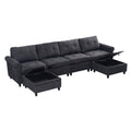 U Shaped Sectional Couch Convertible Sectional Couch With Double Chaise 6 Seat Sectional Sofa For Living Room Dark Gray Dining Room Fabric 6 Seat