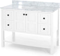 49'' Bathroom Vanity With Marble Top & Ceramic Sink, Two Doors, 4 Drawers, Open Shelf, White White Acacia Wood