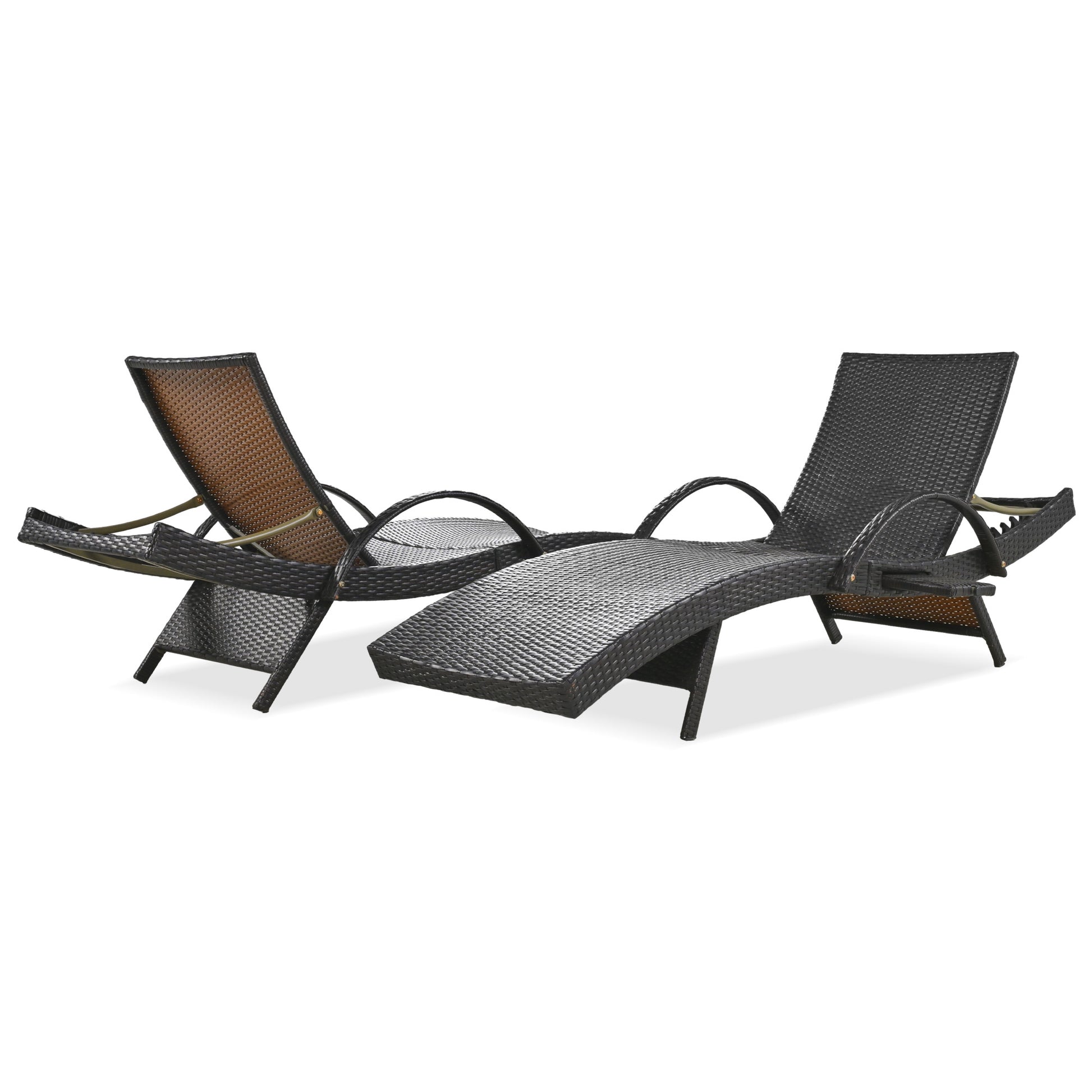 K&K 80'' Outdoor Wicker Chaise Lounge Chairs Set Of 2, Patio Rattan Reclining Chair Pull Out Side Table Adjustable Backrest Ergonomic Wave Design Pool Sunbathing Recliners, Dark Brown No Lounge Dark