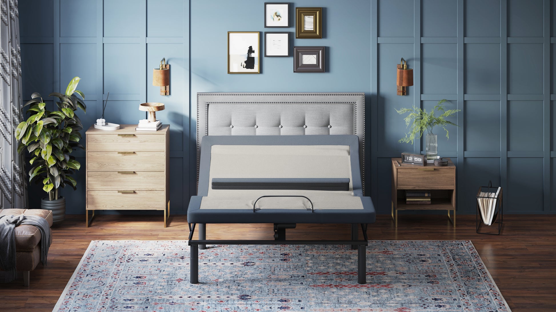 Bt6500 Twin Xl Adjustable Bed Base With Head Foot Tilt And Lumbar Position Adjustment Box Spring Not Required Twin Xl Blue Grey Steel