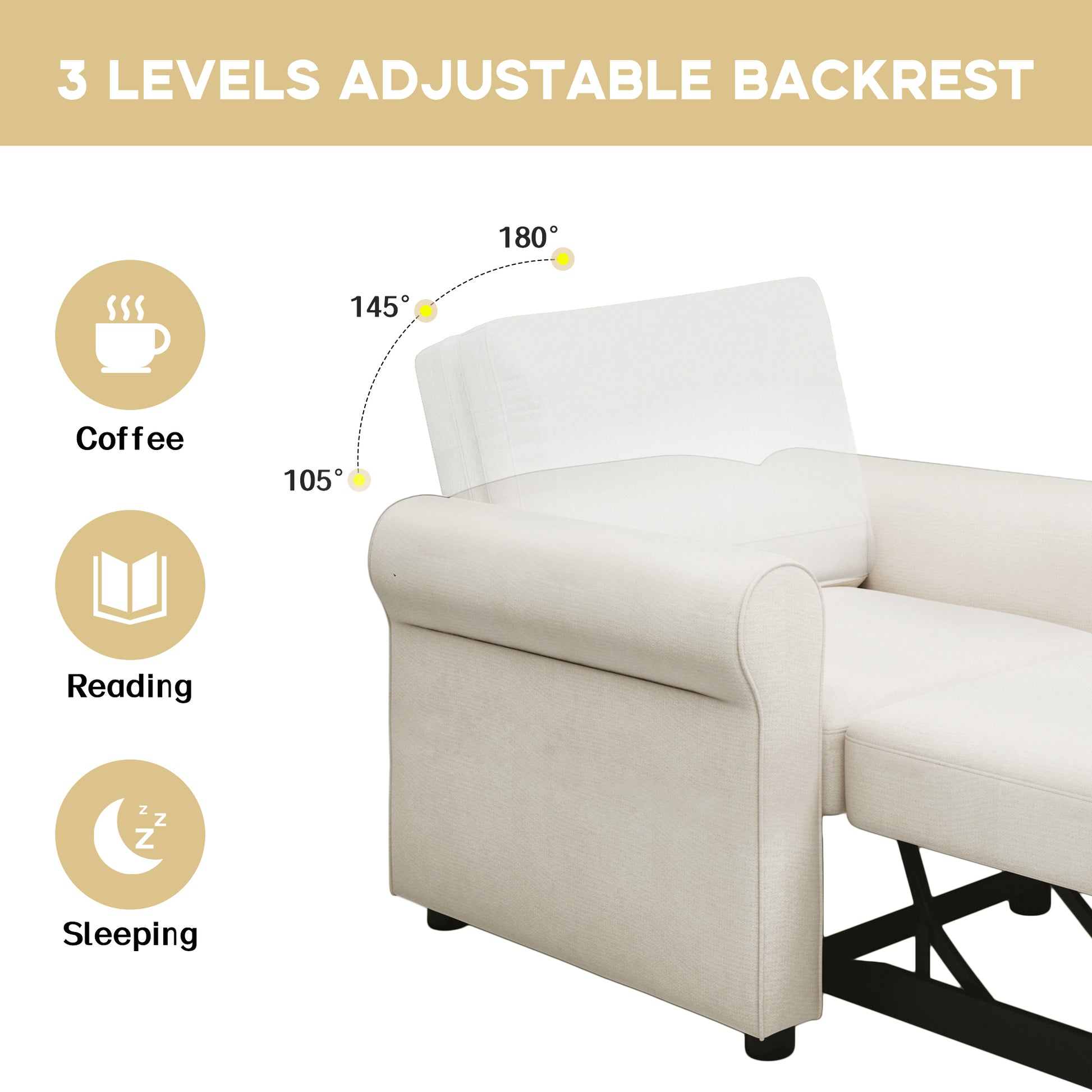3 In 1 Sofa Bed Chair, Convertible Sleeper Chair Bed,Adjust Backrest Into A Sofa,Lounger Chair,Single Bed,Modern Chair Bed Sleeper For Adults,White Old Sku:Wf301161Aab White Linen