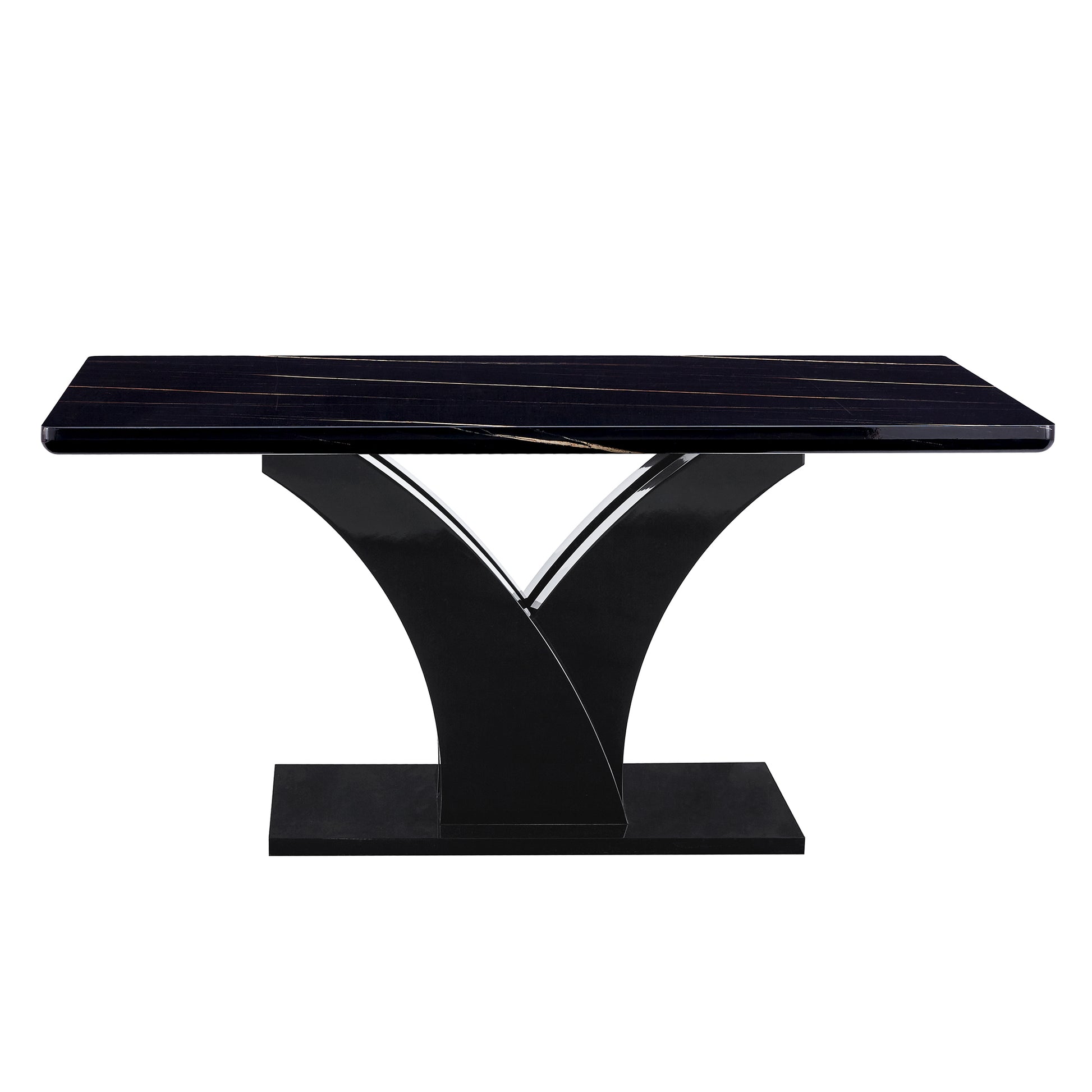 Table And Chair Set, Modern Dining Table, Black Tabletop And Black Mdf Leg Table, Soft And Comfortable Dining Chair, Perfect For Dinner, Meetings, Home And Office Decor White Black Mdf