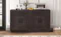 Vintage Distressed 4 Door Sideboard With Adjustable Shelves And Geometric Pattern For Dining Room, Kitchen And Living Room Espresso Espresso Solid Wood Mdf