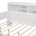 Wooden Full Size Daybed With Storage Shelves, Multi Functional Bed With Two Storage Drawers And Study Desk, Antique White Old Sku: Hl000089Aak Full Antique White Wood