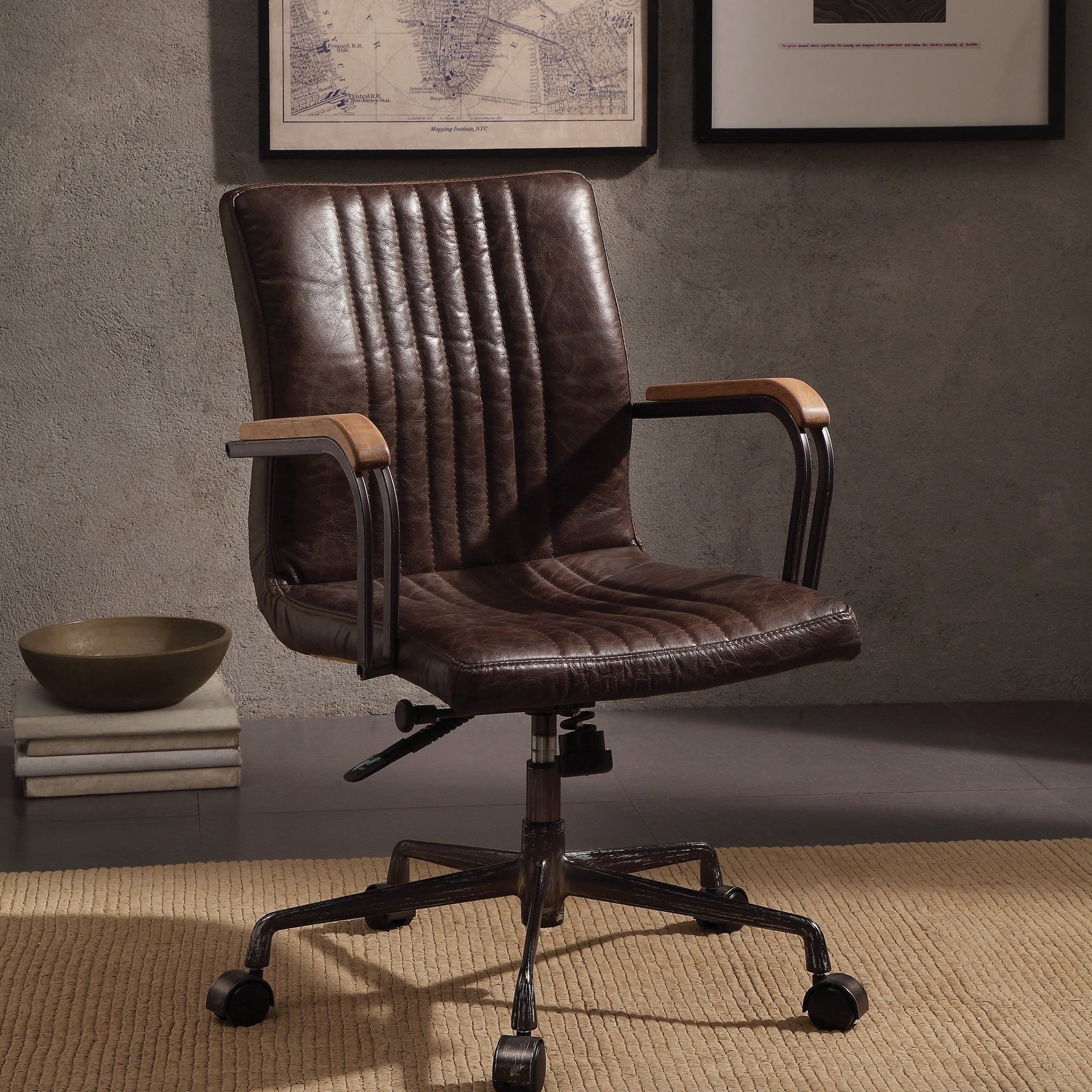 Distress Chocolate Swivel Office Chair With Pneumatic Lift Caster Solid Chocolate Office Office Chairs Solid Back Swivel Genuine Leather