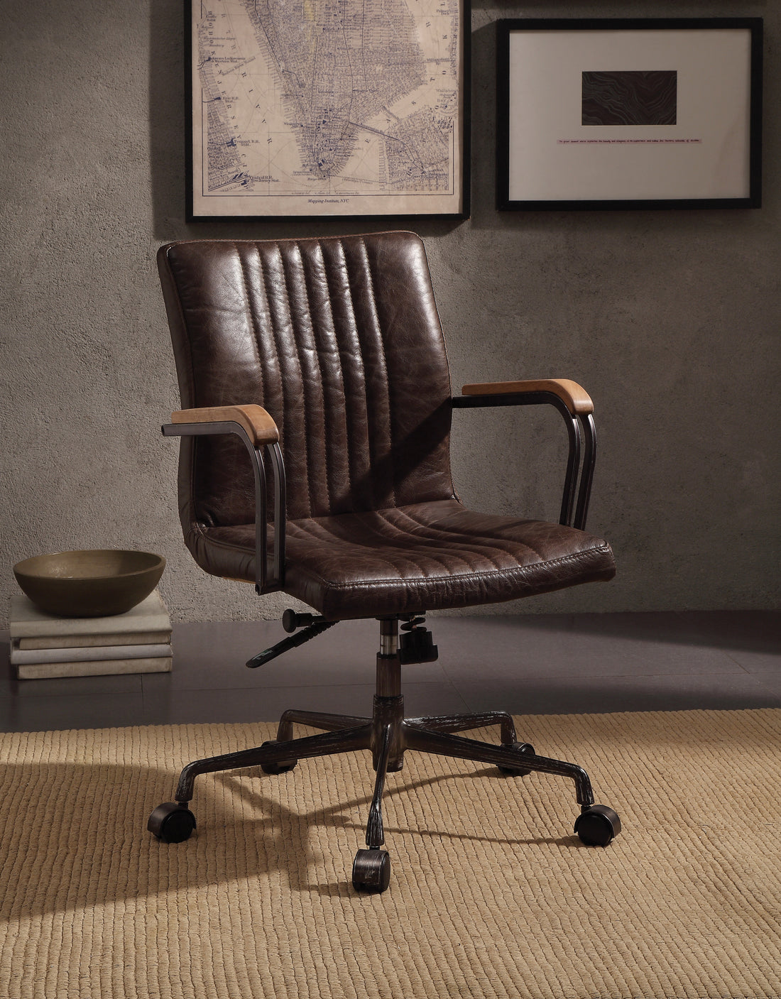 Distress Chocolate Swivel Office Chair With Pneumatic Lift Caster Solid Chocolate Office Office Chairs Solid Back Swivel Genuine Leather