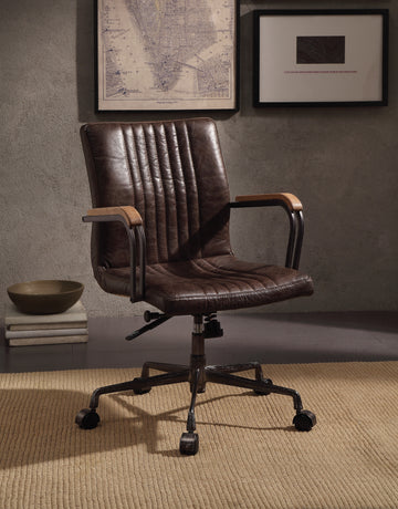 Distress Chocolate Swivel Office Chair With Pneumatic Lift Caster Solid Chocolate Office Office Chairs Solid Back Swivel Genuine Leather